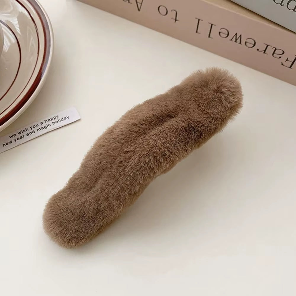 Korean Faux Fur Hair Clip New Grip Clip Winter Duckbill Large Hairpins Hair Pins Women Girls