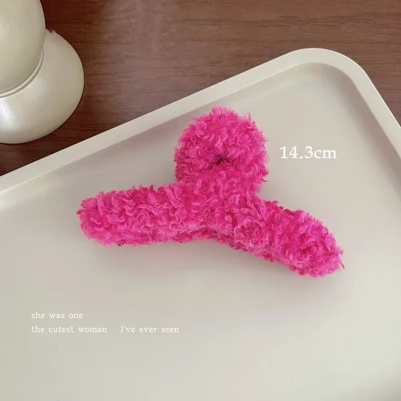 Women Plush Clip Hair Claw Cute Korean Fall Winter Solid Elegant Acrylic Furry Accessories Girls Faux Fur Hair Clamp Claw Clip