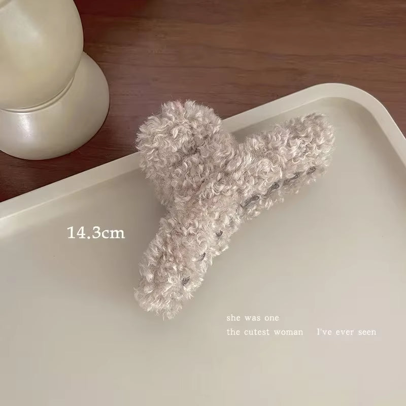 Women Plush Clip Hair Claw Cute Korean Fall Winter Solid Elegant Acrylic Furry Accessories Girls Faux Fur Hair Clamp Claw Clip