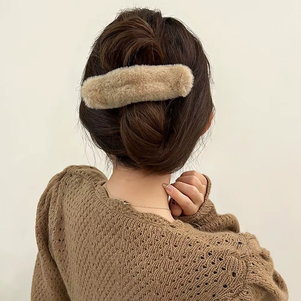 Korean Faux Fur Hair Clip New Grip Clip Winter Duckbill Large Hairpins Hair Pins Women Girls