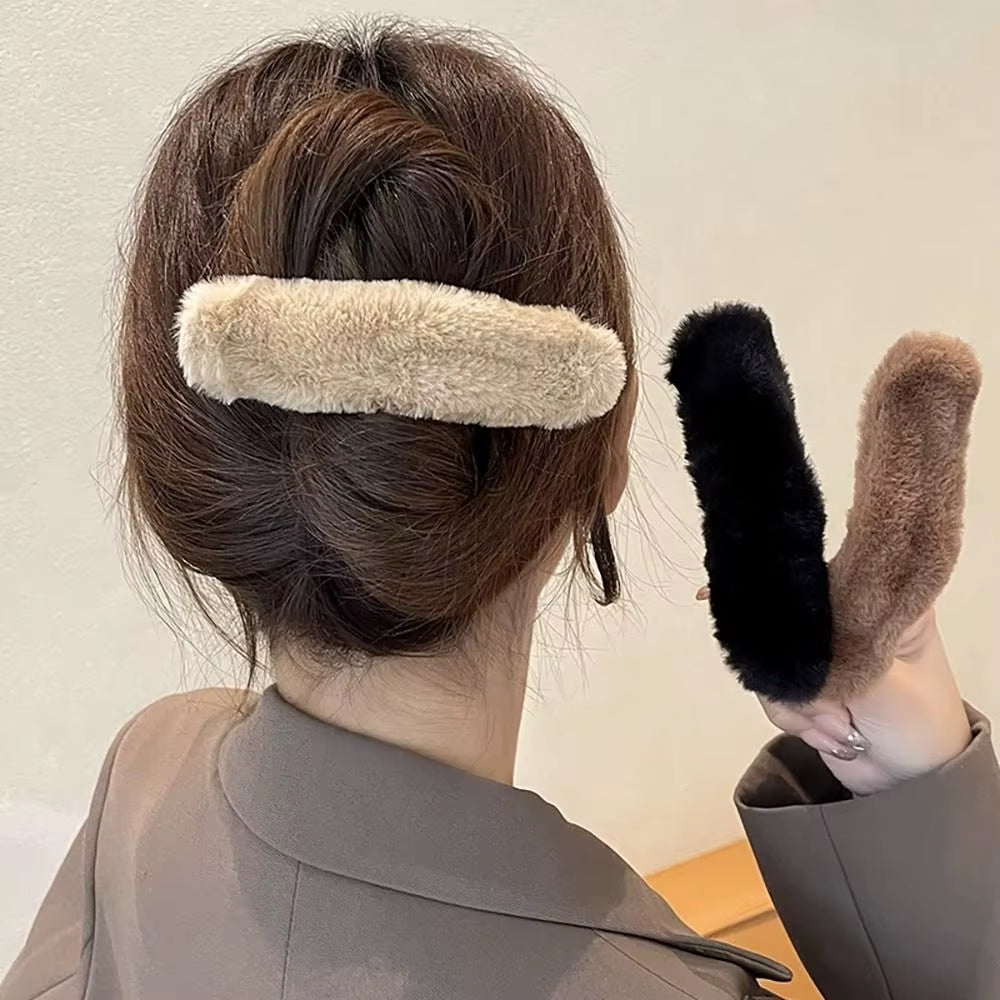 Korean Faux Fur Hair Clip New Grip Clip Winter Duckbill Large Hairpins Hair Pins Women Girls