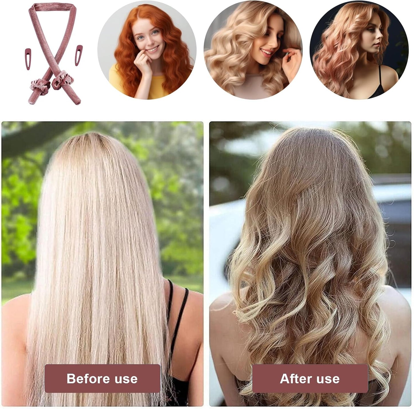 Bigoudi, Rouleau À Cheveux Sans Chaleur, Heatless Hair Curlers Velours Rouleau Cheveux Curling Rod Headband Bigoudi De Sommeil Doux, Pour Cheveux Longs Et Moyens Coiffure Bricolage (Rose)