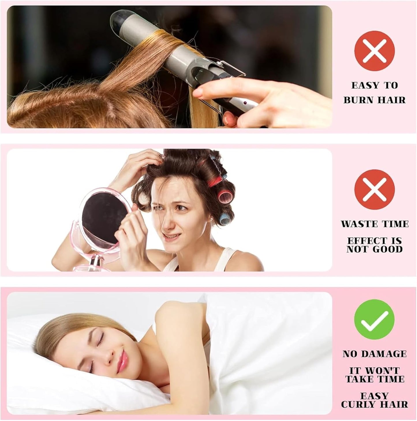 Bigoudi, Rouleau À Cheveux Sans Chaleur, Heatless Hair Curlers Velours Rouleau Cheveux Curling Rod Headband Bigoudi De Sommeil Doux, Pour Cheveux Longs Et Moyens Coiffure Bricolage (Rose)