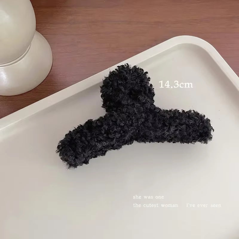 Women Plush Clip Hair Claw Cute Korean Fall Winter Solid Elegant Acrylic Furry Accessories Girls Faux Fur Hair Clamp Claw Clip