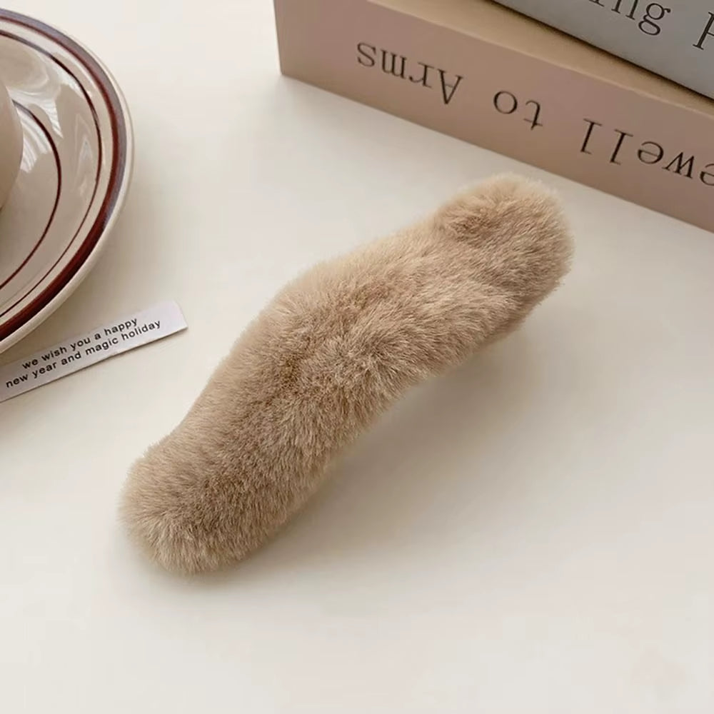 Korean Faux Fur Hair Clip New Grip Clip Winter Duckbill Large Hairpins Hair Pins Women Girls